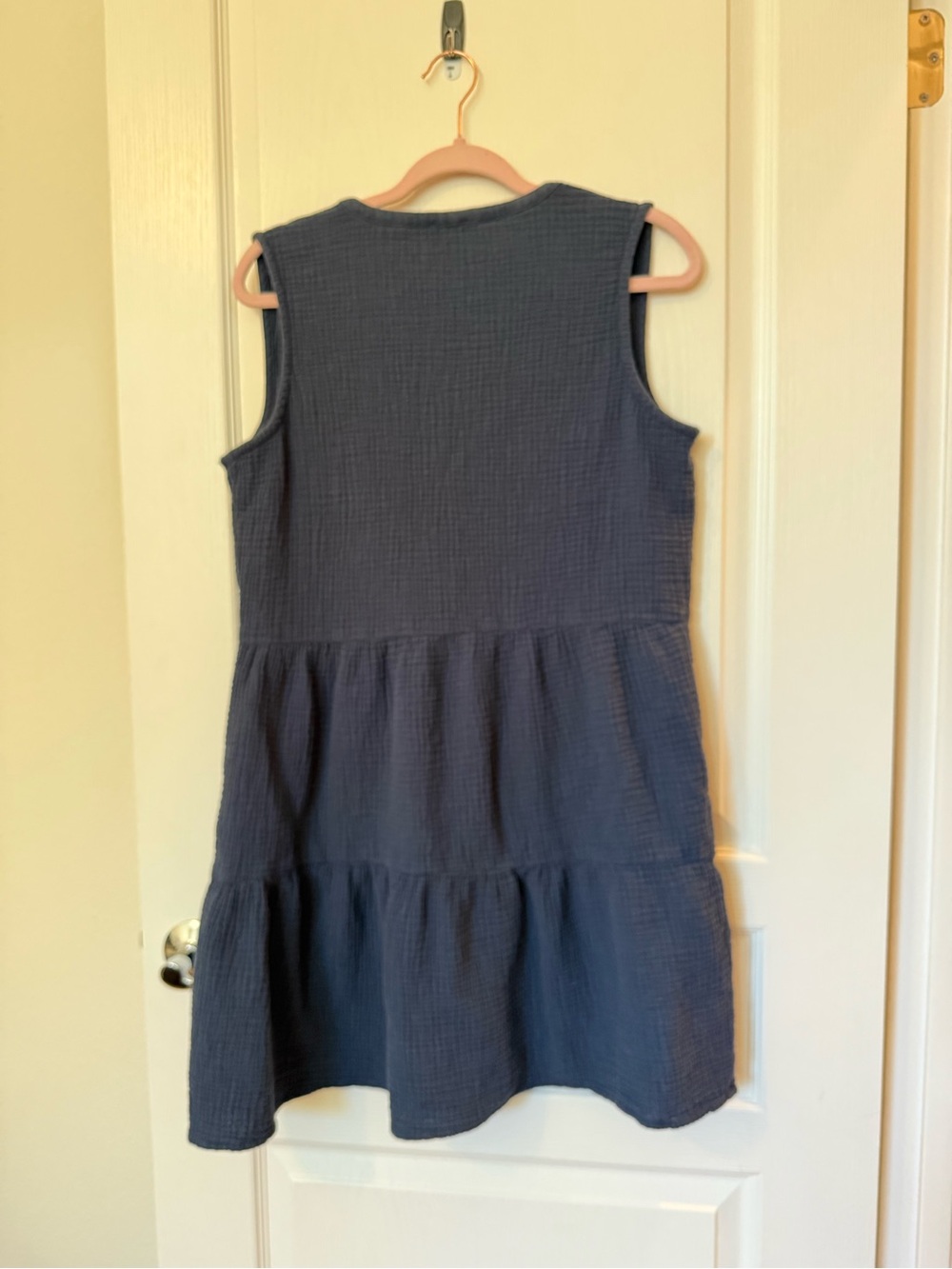 Splendid Navy Blue 100% Cotton Textured Tiered V-Neck Mini Dress - Picture 6 of 8